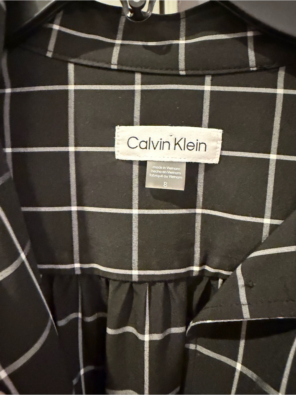 Calvin Klein Black Windowpane Dress Skirt with Tie Waist - Picture 4 of 5